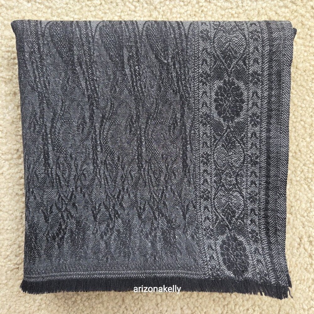 Talbots Wool Scarf Wrap Jacquard Lightweight Black & Grey - Picture 12 of 12